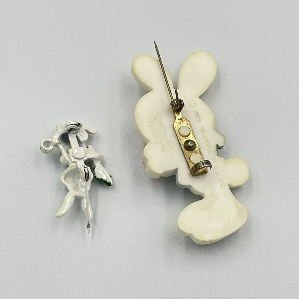 Vintage Lot of 2 Easter Barnaby Bunny Rabbit Spring Pin Brooch 70s 80s Hallmark